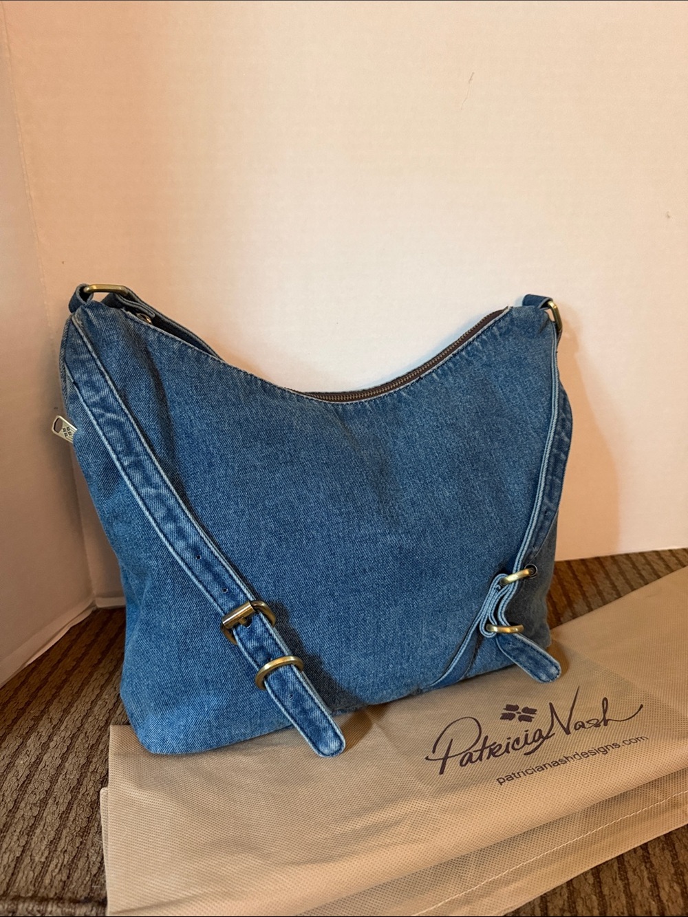 Patricia Nash Denim Crescent Hobo Shoulder Bag - Blue